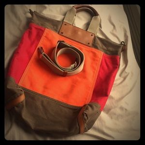 Lucky brand canvas camel leather handle orange/red